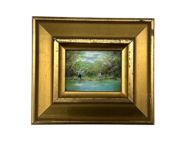 Antique Miniature Landscape Painting in Gilt Frame, Signed, Artist Unknown