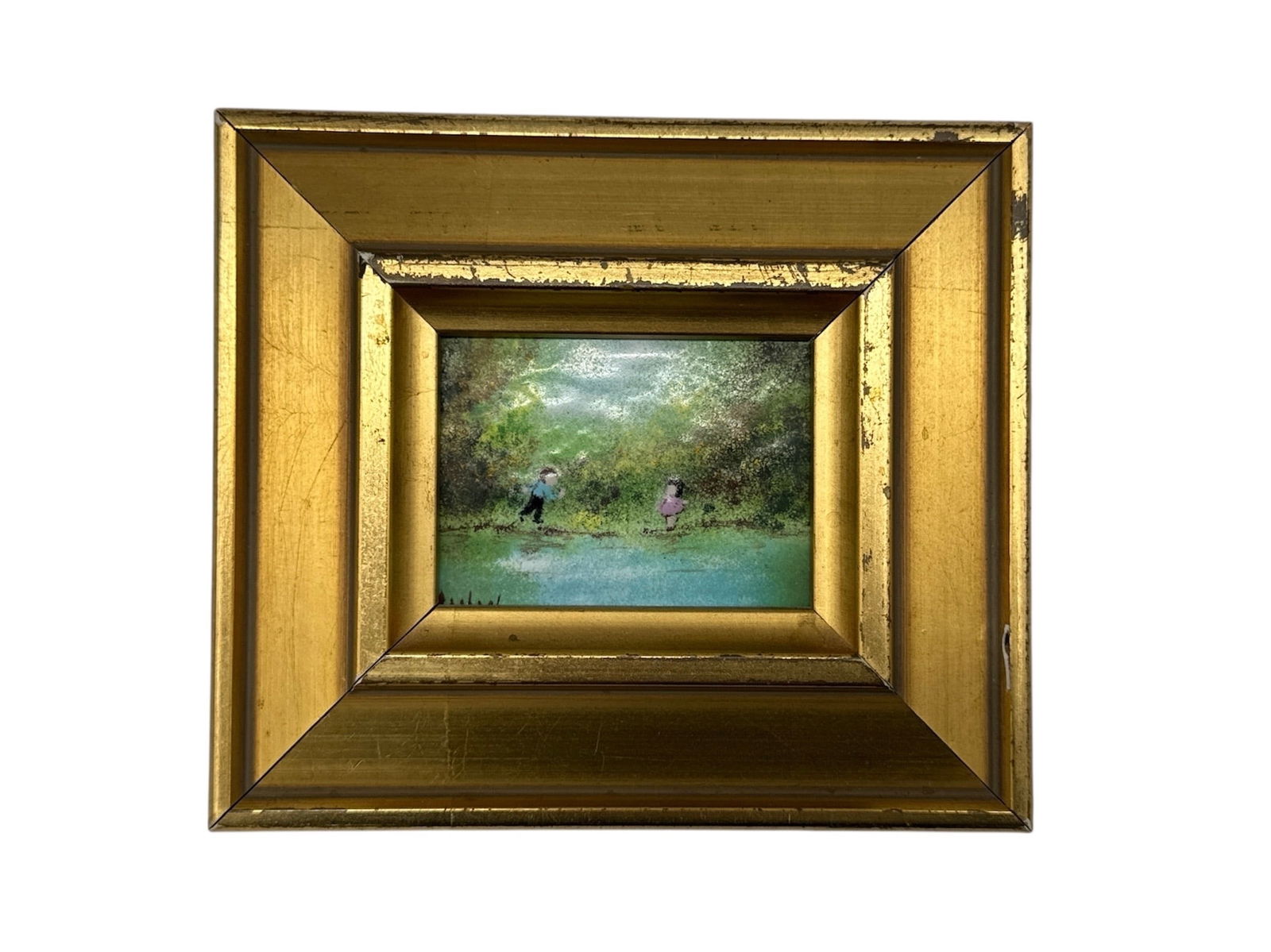 Antique Miniature Landscape Painting in Gilt Frame, Signed, Artist Unknown (1 of 3)