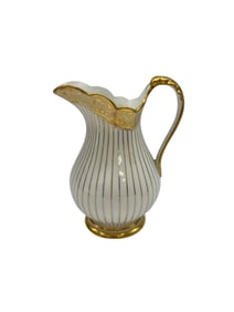 Vintage Cauldon Gold-Trimmed Porcelain Creamer Pitcher with Vertical Gilt Lines