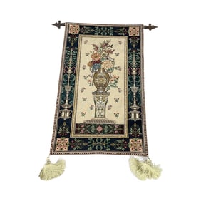 Decorative Tapestry Wall Hanging with Floral Urn Motif