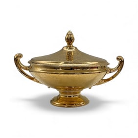 Gilt Porcelain Covered Bowl with Handles (Maker Uncertain)