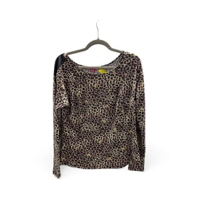 Betsey Johnson Leopard Print Long Sleeve Top Size Large
