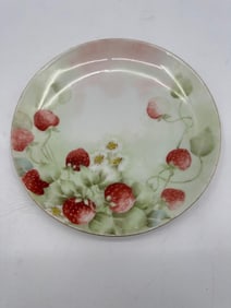 Hand-Painted Porcelain Plate with Strawberries