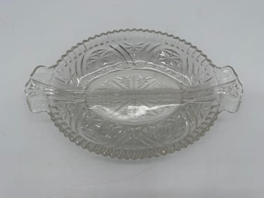 Vintage Pressed Glass Serving Dish with Starburst Pattern