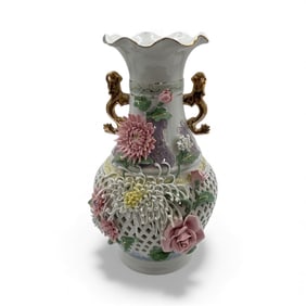 Porcelain Vase with Applied Floral Decoration