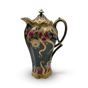 Hand-Painted Porcelain Pitcher with Gilt Accents