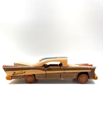 Handcrafted Wooden Model 1957 Chevrolet Bel Air with American Flag Roof
