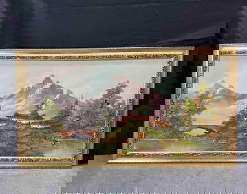 Mountain Landscape with Bridge by Artist Luigi Conti