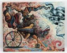 Surreal Mixed-Media Painting Signed "Darwin"