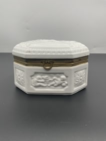 Antique Porcelain Dresser Box with Relief Decoration