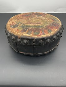 Antique Chinese Tom-Tom Drum with Painted Decoration
