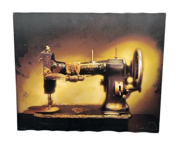 Signed Contemporary Sewing Machine Art Print on Canvas – Industrial Vintage Textile Theme