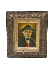 Framed Portrait Painting of English Gentleman – Oil on Board – Ornate Antique Frame