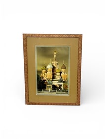 Framed Architectural Art Print of Russian Orthodox Cathedral with Gold Domes