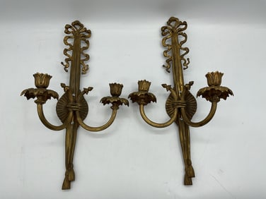 Pair of Gilt Metal Two-Light Sconces