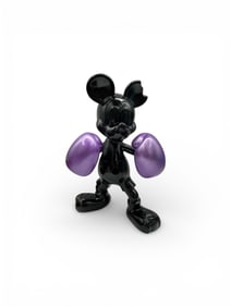 Contemporary Mickey Mouse Boxing Glove Sculpture in Black with Purple Gloves