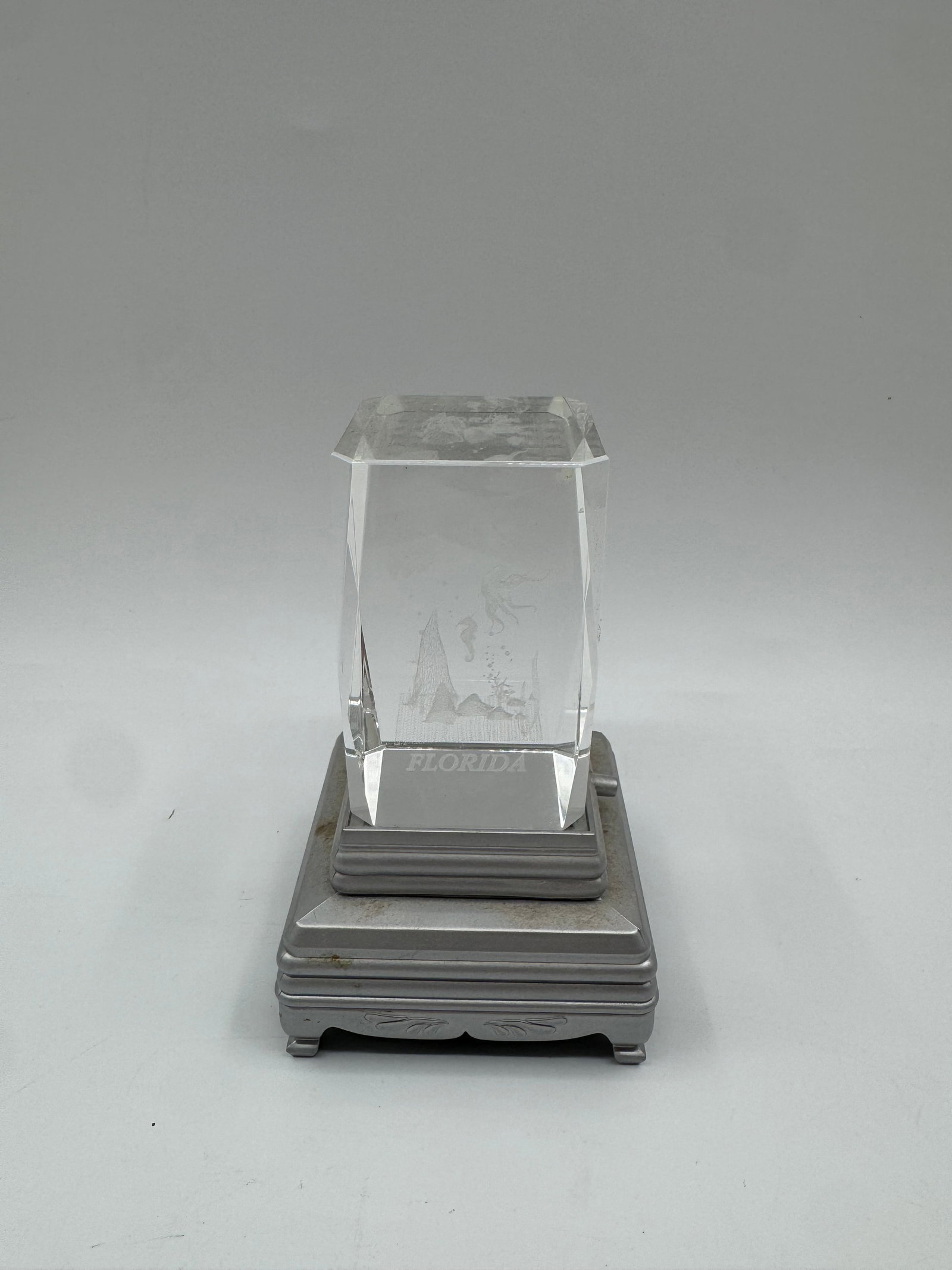 Etched Crystal Block on Stand (1 of 3)