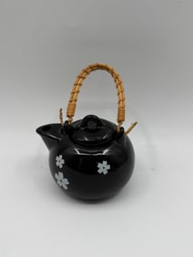 Black Ceramic Teapot with Woven Handle