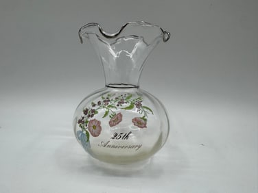 25th Anniversary Floral Glass Vase