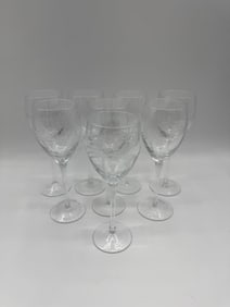 Set of Eight Etched Crystal Wine Glasses