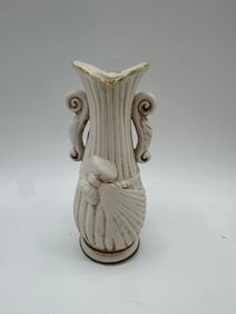 Vintage Off-White Ceramic Vase with Shell and Scroll Design