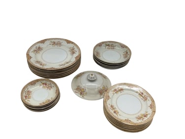 Chatham England Bone China Partial Dinnerware Set with Floral & Gold Trim, 24 Pieces