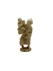 Oriental Carved Figurine of Adult Holding Child – Detailed Hand Carving, Asian Decorative