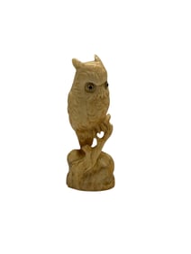 Oriental Carved Owl Figurine on Branch, Vintage Decorative Sculpture