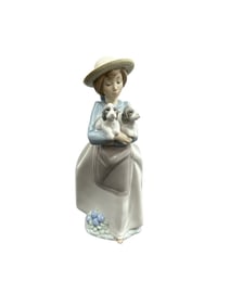 Lladro Porcelain Figurine of Girl Holding Two Dogs, Spain