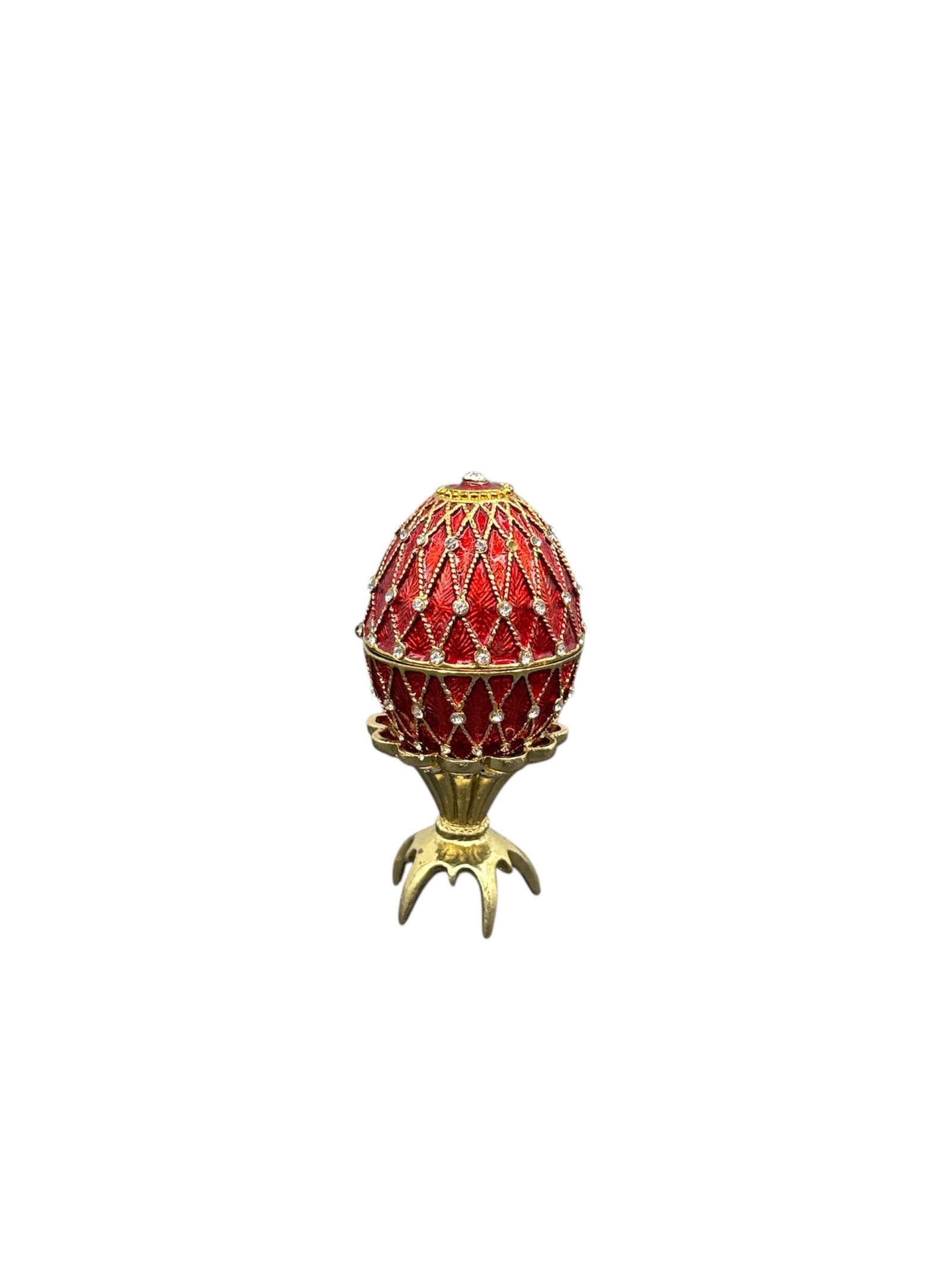 Decorative Fabergé-Style Enameled Egg Trinket Box with Gold Tone Mounts (1 of 2)