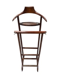 Vintage Wooden Valet Clothes Rack on Casters, Early–Mid 20th Century,