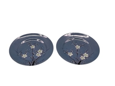 Pair of Vintage Japanese Porcelain Plates with Floral Blossom Motif – Made in Japan – Decorative