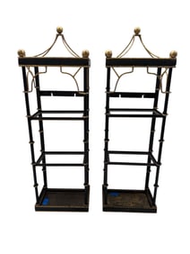 Large Pair of Antique Asian-Style Black Lacquer Display Shelves with Glass Shelves