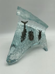 Wyland “The Wave?? Bronze Dolphins Sculpture in Lucite Wave