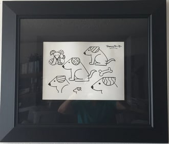 "Dog Study" by Romero Britto (Brazil, b.1963) Ink Drawing w/ COA