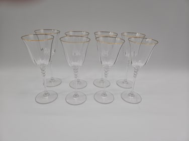 Set of Eight Gold Rimmed Wine Glasses