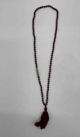 Dark Red Prayer Bead Mala with Inscribed Bar