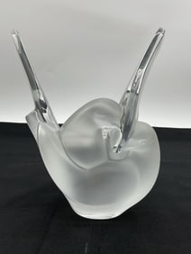 Lalique Crystal Sylvie Doves Vase with Flower Frog