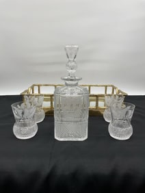 VARY RARE Edinburgh Crystal Thistle Pattern Decanter Set with Tray