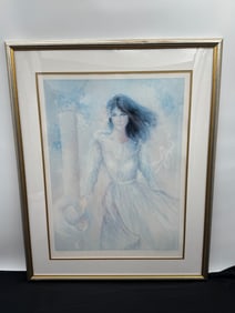 Framed Print of Woman in White Dress, Signed