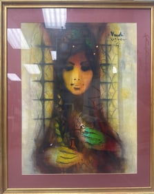 Portrait of a Woman by Yehuda Vardi (Israel, 1926-1990) Watercolor