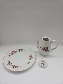 Royal Rose Fine China Teapot and Plate Set