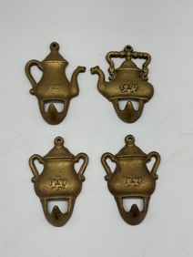 Set of 4 Vintage Brass Teapot Wall Hooks