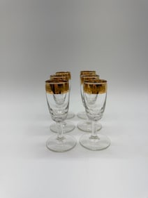 Set of Six Cordial Glasses with Gold Greek Key Design