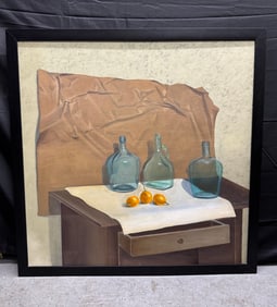 H. Males 1998 Still Life with Glass Bottles and Oranges Oil on Canvas