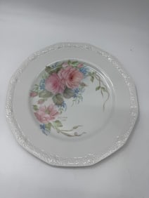 Hand-Painted Porcelain Plate with Floral Design, Signed P. Norton, 1992