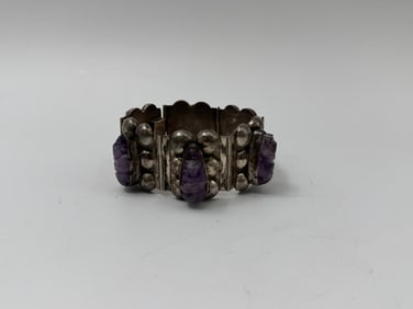 Vintage Mexican Sterling Silver Bracelet with Abalone Inlay