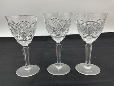 Set of Three Cut Crystal Wine or Liqueur Glasses