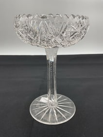 Vintage Pressed Glass Tall Compote with Starburst and Hobstar Pattern