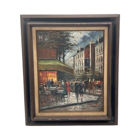 Vintage European Street Café Scene — Signed